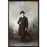 Szilágyi műterem, elegáns úr kalapban, esernyővel, Budapest, 1900-as évek, Magyarország,  Eredeti fotó, papírkép.