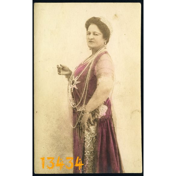 Elite műterem, Kaposvár, kézzel színezett fotó, elegáns hölgy gyöngysorral, ékszer, Cegléd, 1929, 1920-as évek, eredeti fotó, papírkép.   