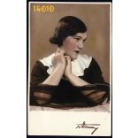 Tihanyi műterem, kézzel színezett fotó, elegáns hölgy fátyollal, 1920-as évek, Budapest,  Eredeti fotó, papírkép.