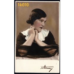   Tihanyi műterem, kézzel színezett fotó, elegáns hölgy fátyollal, 1920-as évek, Budapest,  Eredeti fotó, papírkép.