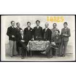 Reiter fényképész, Moson, borozó asztaltársaság gramofonnal, kocsma, vicces, zene, 1910-es évek, Eredeti fotó, papírkép. 