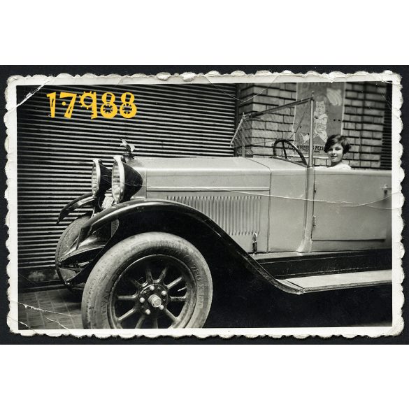 Kalocsai Zsuzsi Fiat Torpedo autóban, jármű, közlekedés, kabrió, plakát, 1935, 1930-as évek, Eredeti fotó, papírkép.