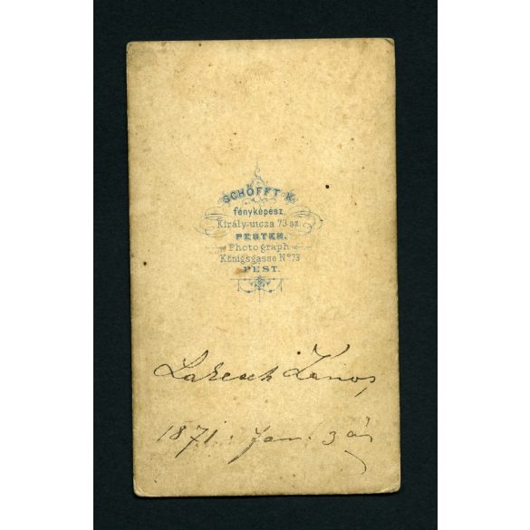 .Krauss és Klapok műterem, Temesvár, egyházi elöljáró portréja, vallás, 1871, 1870-es évek, Eredeti CDV, vizitkártyafotó korabeli reprodukciója felragasztva egy régi szignózott vizitkártyára (Schöff  