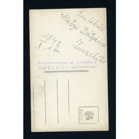 Csatáry műterem, Temesvár, Timisoara, csinos lány portréja, 1942, 1940-es évek, Eredeti fotó, papírkép. 