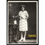 Bangó Margit bérmálkozási fotója, Szeged, különös háttér, vallás, egyház, 1942, 1940-es évek, Eredeti fotó, papírkép. 