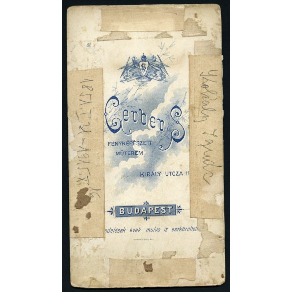 Gerber műterem, Budapest, elegáns úr portréja, bajusz, cvikker, 1900-as évek, Eredeti nagyméretű kabinet fotó.  