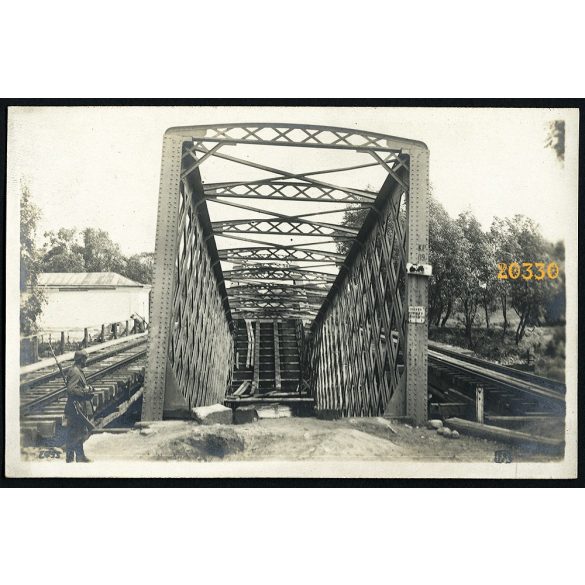 Felrobbantott vasúti híd, Kowel, Ukrajna, 1. Világháború, 1916, 1910-es évek, Eredeti fotó képeslap, papírkép.   