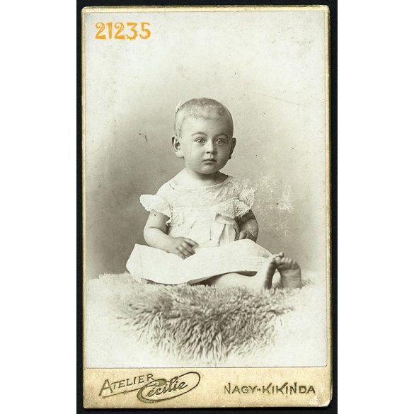 Cécilie műterem, Nagy-Kikinda, Vajdaság, Krizsán Károlyka portréja, gyerek,  1902, 1900-as évek, Eredeti CDV, vizitkártya fotó.   