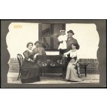 Ágya, Erdély, kislány az asztalon, elegáns házaspárok, 1912, 1910-es évek, Eredeti fotó, papírkép.  