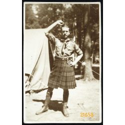   Cserkész Világtalálkozó, Jamboree, Dzsembori, skót cserkész egyenruhában, 1933, 1930-as évek, Eredeti fotó, papírkép.  