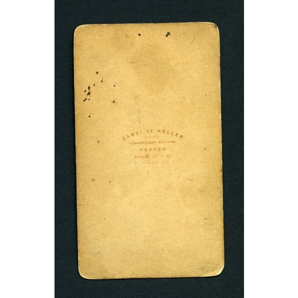Canzi és Heller műterem, Pest, elegáns hölgy könyvvel, 1860-as évek, Eredeti CDV, vizitkártya fotó.  