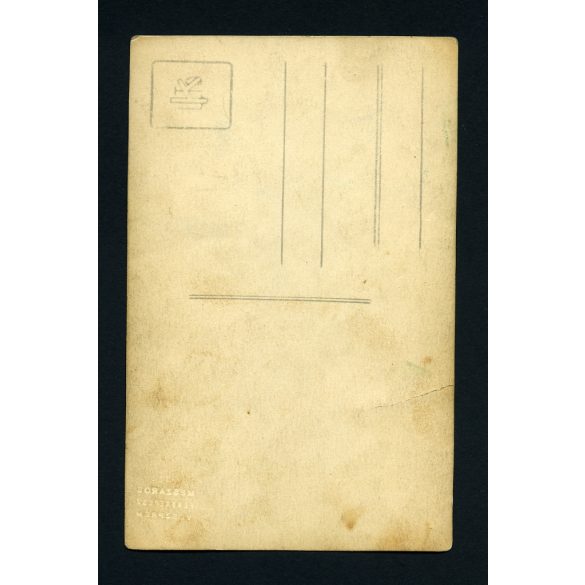 Mészáros műterem, Veszprém, elegáns pár magyaros ruhában, jelmez, pipa, bajusz, népszínmű, színház, Eredeti fotó, mélynyomóval jelzett kézzel színezett papírkép. 