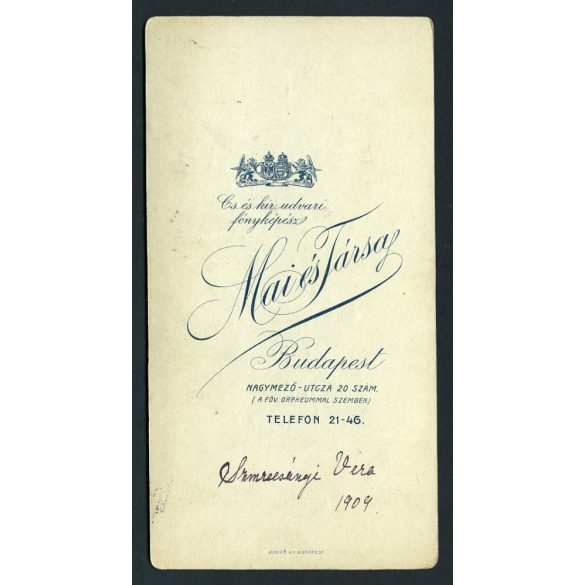 Mai műterem, Szmrecsányi Vera, elegáns kislány matróz ruhában. karikával, játék, Budapest, portré, 1909, 1900-as évek, Eredeti kabinet fotó.   