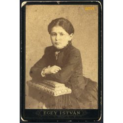   Egey műterem, Debrecen (?), elegáns hölgy könyöklőn, portré, 1880-as évek, Eredeti kabinet fotó.  