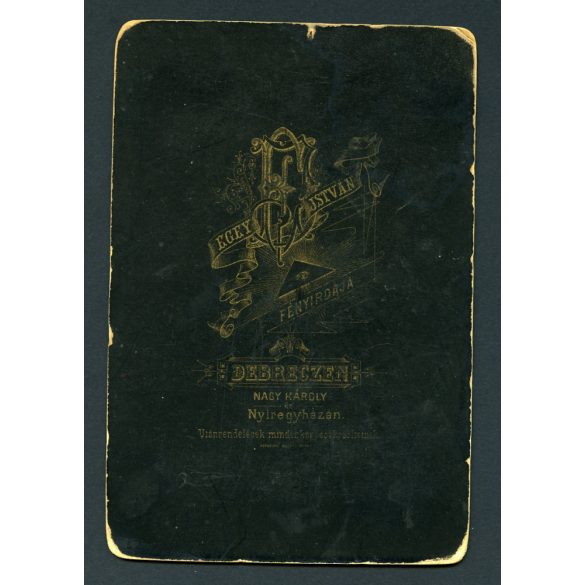 Egey műterem, Debrecen (?), elegáns hölgy könyöklőn, portré, 1880-as évek, Eredeti kabinet fotó.  