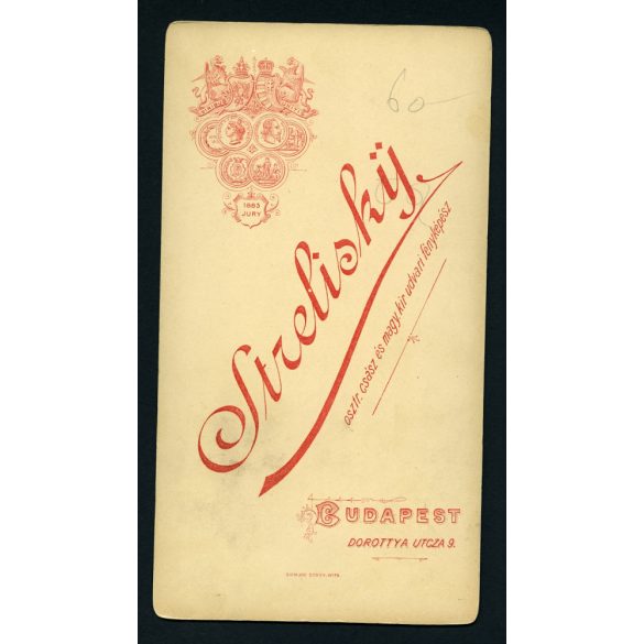 Strelisky_műterem, elegáns hölgy, Budapest, portré, 1880-as évek, Eredeti nagyobb méretű kabinet fotó.  