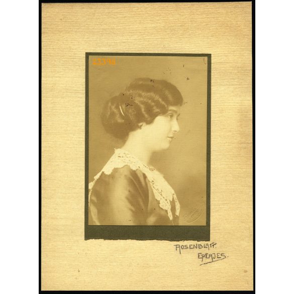 Rosenblatt műterem, Eperjes, Felvidék, elegáns hölgy portréja, 1900-as évek, Eredeti fotó, kartonra kasírozott nagyobb méretű szignózott papírkép.  
