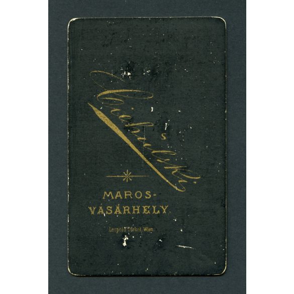 Ciehulski műterem, Marosvásárhely, Erdély, elegáns férfi hatalmas bajusszal, születésnapi portré, 1870-es évek, Eredeti CDV, vizitkártya fotó.  