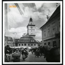   Vásár a főtéren, Brassó, Erdély, városháza, parasztok, 1933, 1930-as évek, Eredeti fotó, papírkép.    