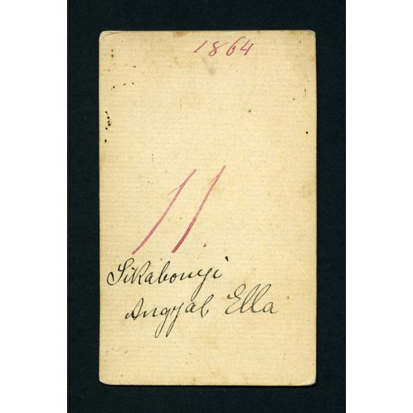 Elegáns hölgy, Sikabonyi Angyal Ella portréja, különös szoknya, ismeretlen műterem, 1864, 1960-as évek, Eredeti CDV, vizitkártya fotó. 
