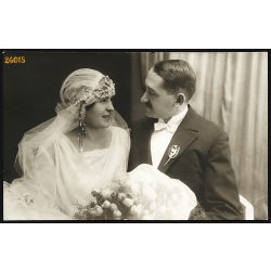   Javorsky műterem, Zenta, Vajdaság, Géza és Mariska esküvője, menyasszony, vőlegény, ünnep, 1927, 1920-as évek, Eredeti fotó, papírkép.  