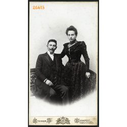  Steiner műterem, Budapest, elegáns házaspár portréja, 1890-es évek, Eredeti nagyméretű (!) kabinetfotó. 