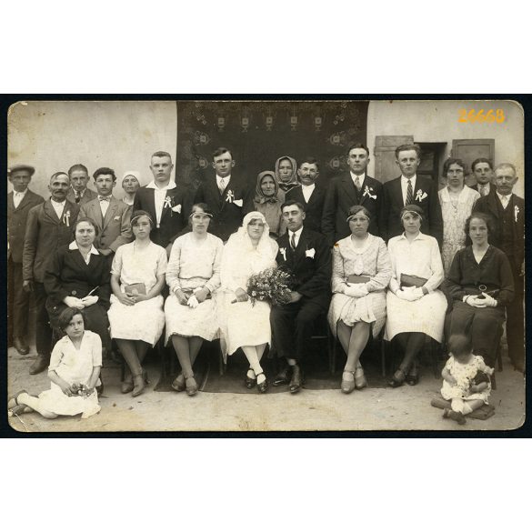 Domján fényképész, Pakod, falusi esküvő, menyasszony, vőlegény, ünnep, helytörténet, Zala megye, 1920-as évek, Eredeti fotó, papírkép.  