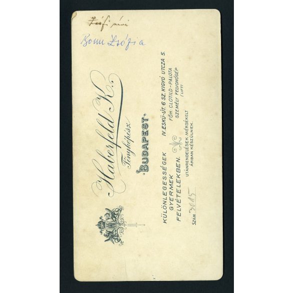 Haberfeld műterem, Budapest, Ronn (?) Zsófia portréja, elegáns hölgy legyezővel, 1890-es évek, Eredeti nagyméretű (!) kabinetfotó.  