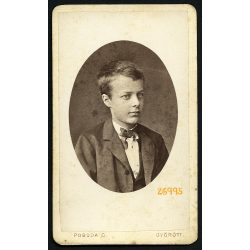   Pobuda műterem, Győr, Argay Béla portréja, elegáns fiú csokornyakkendőben, 1877, 1870-es évek, Eredeti CDV, vizitkártya fotó.