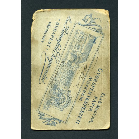 Özv. Bienenfeld Zsigmondné gyorsfényképészeti műterem, Budapest, Városliget,  1912, 1910-es évek, Eredeti CDV, vizitkártya fotó, hátoldalon a műterem rajzával.  