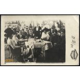 Gundel Állatkerti Vendéglő, Budapest, elegáns párok kalapban, katona, egyenruha, étterem, vendéglátás, 1912, 1910-es évek, Eredeti fotó, papírkép.  