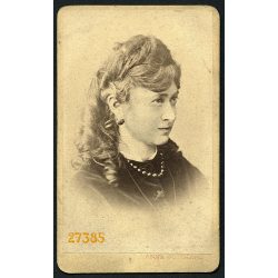  Guichard Anna műterme, Pest, elegáns hölgy portréja, ékszer, fülbevaló, nyaklánc, 1860-as évek, Eredeti CDV, vizitkártya fotó. 