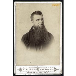   Kozics műterem, Pozsony, Felvidék, Foglár Bálint páter portréja, pap, egyház szakáll, 1870-es évek, Eredeti kabinetfotó. 
