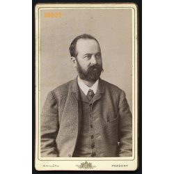   Mailáth műterem, Pozsony, Felvidék, elegáns szakállas úr portréja, 1890-es évek, Eredeti CDV, vizitkártya fotó gyönyörű piros hátlappal.   