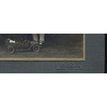 Kossak műterem, Temesvár, Erdély, családportré, kislány játékautóba ültetett babával, 1910-es évek, Eredeti kartonra kasírozott nagyobb méretű jelzett fotó. 