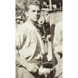 Temerin, Vajdaság, traktor cséplőgéppel, olajozó kanna,  Horváth Sándor géplakatos segéd, 1925, 1920-as évek, Eredeti fotó, papírkép. 