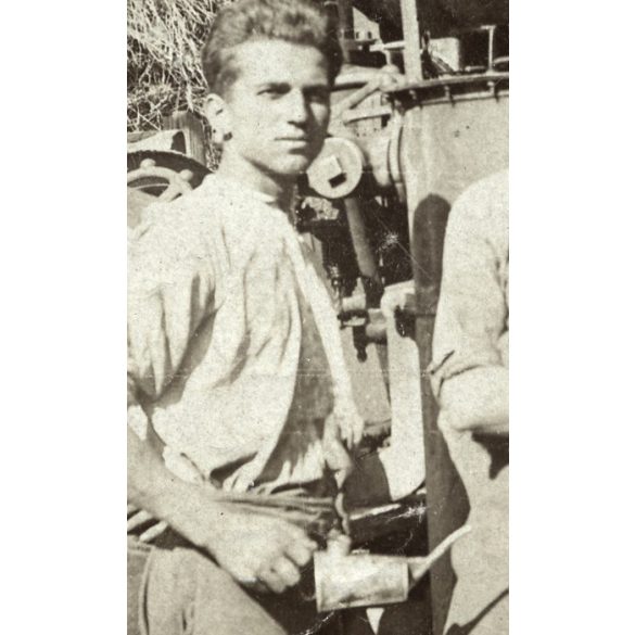 Temerin, Vajdaság, traktor cséplőgéppel, olajozó kanna,  Horváth Sándor géplakatos segéd, 1925, 1920-as évek, Eredeti fotó, papírkép. 