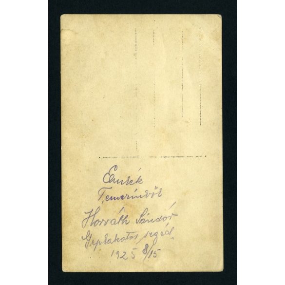 Temerin, Vajdaság, traktor cséplőgéppel, olajozó kanna,  Horváth Sándor géplakatos segéd, 1925, 1920-as évek, Eredeti fotó, papírkép. 