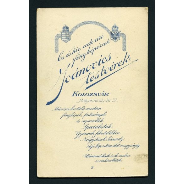 Joánovics testvérek műterme, Kolozsvár, Erdély, magyar katonatiszt portréja, egyenruha, 1900-as évek, Eredeti nagyméretű kabinetfotó.   