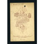 Császár műterem, Kolozsvár, Erdély, bajuszos katona portréja, egyenruha, 1880-as évek, Eredeti CDV, vizitkártya fotó, a felső negyedben pici lyuk.  