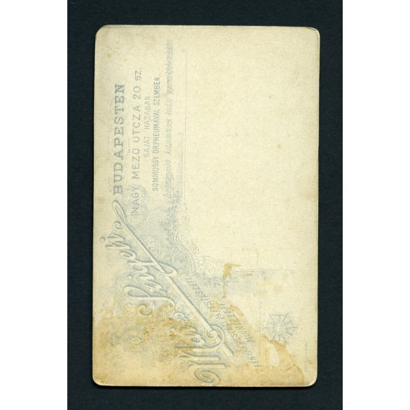 Mai és Szigeti műterem, Budapest, elegáns kislány labdával, játéklóval, portré, 1890-es évek, Eredeti CDV, vizitkártya fotó.  