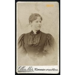   Eller Mór műterme, Lisztl Ilona, elegáns hölgy portréja, Budapest, 1890-es évek, Eredeti kisebb méretű CDV, vizitkártya fotó.   