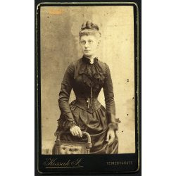   Kossak műterem, Temesvár, Erdély, karcsú elegáns hölgy portréja, 1880-as évek, Eredeti CDV, vizitkártya fotó.  