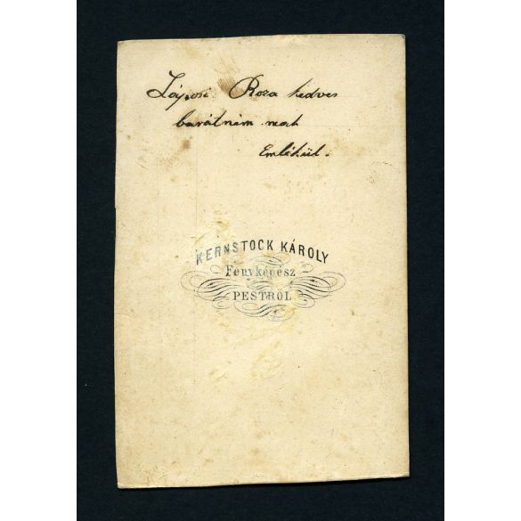 Kernstock Károly műterme, Pest, 1860-as évek, Eredeti CDV, vizitkártya fotó Láposi Rózának címezve, oldala vágott.  