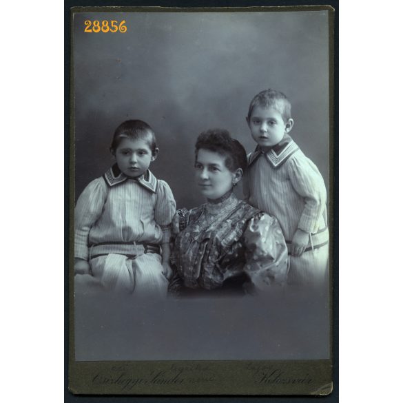 Csizhegyi műterem, Kolozsvár, Erdély, anya gyermekeivel, családportré, 1909, 1900-as évek  Eredeti kabinetfotó. 