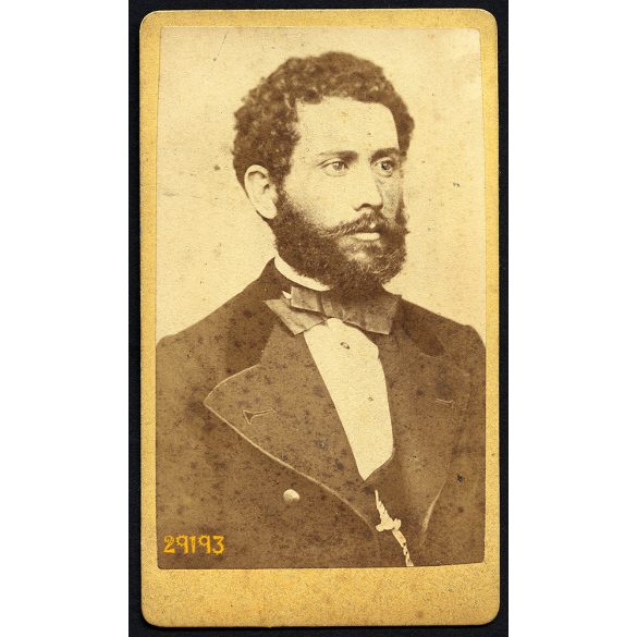 Rezesy műterem, elegáns férfi szakállal, portré, 1880-as évek, Eredeti CDV, vizitkártya fotó gyönyörű hátlappal.  