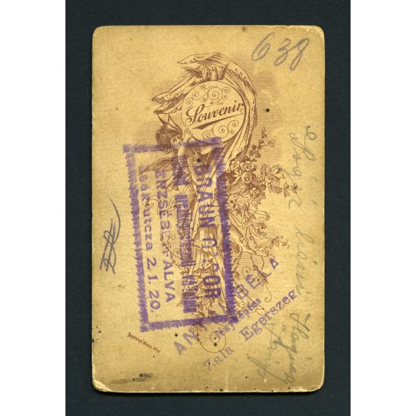 Braun műterem, Erzsébetfalva, katona egyenruhában, érdemrendekkel, bajusszal, 1900-as évek, Eredeti CDV, vizitkártya fotó.   