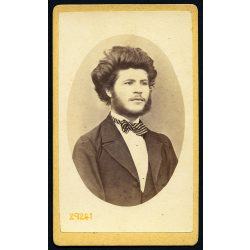   H. Finke műterem, fiatal férfi különös frizurával, 1880-as évek, Eredeti CDV, vizitkártya fotó gyönyörű hátlappal. 