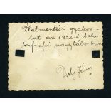 'Életmentési gyakorlat az 1932-i balatonfűzfői nagytáborban', cserkész, egyenruha, motorkerékpár, jármű, közlekedés, baleset, különös, 1930-as évek, Eredeti fotó, papírkép Dely János aláírásával.   