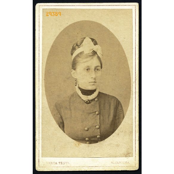 Varga Testvérek műterme, Nagykanizsa, Takáts Klára, elegáns nő portréja, 1880-as évek, Eredeti CDV, vizitkártya fotó.   